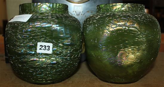 Pair of green Loetz vases